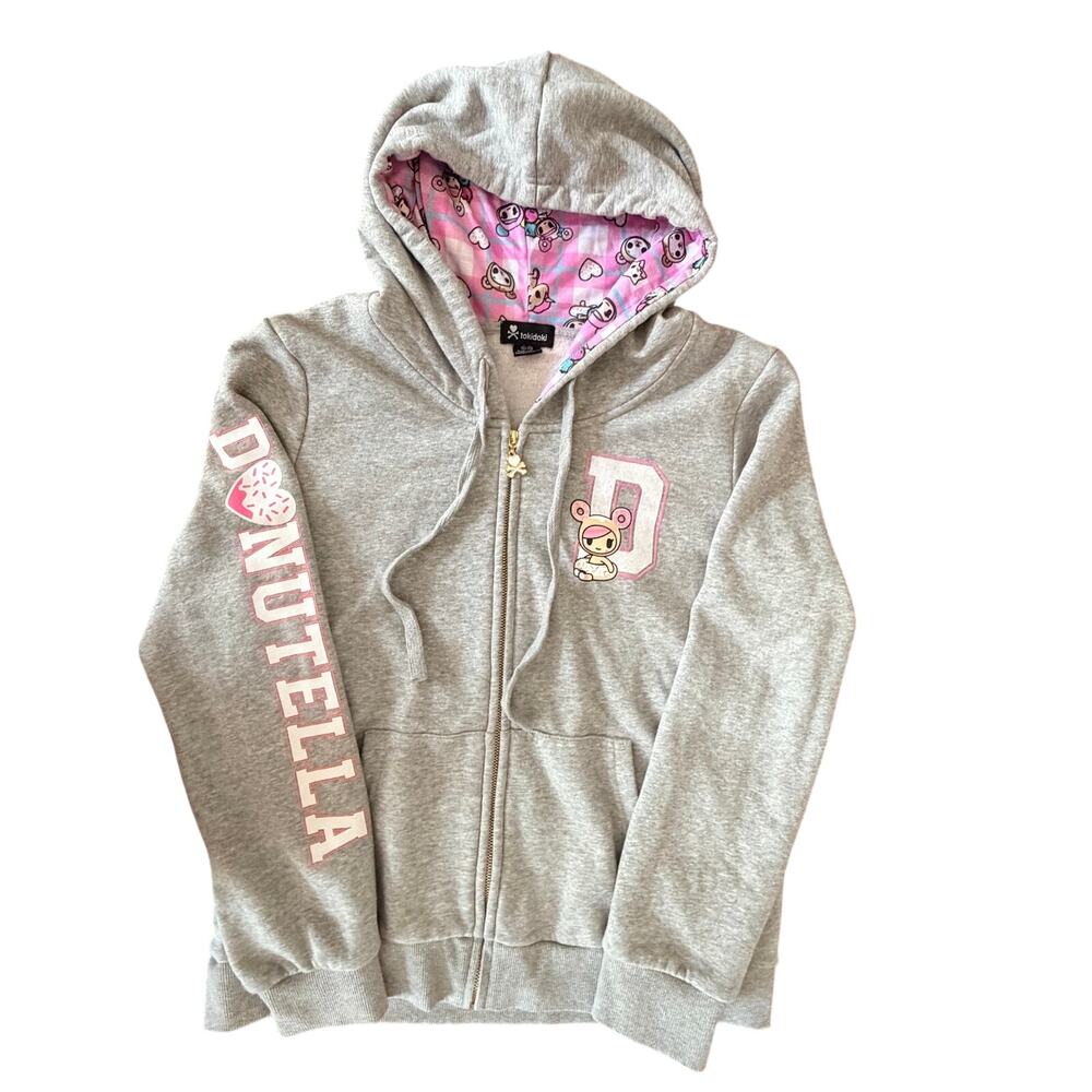 tokidoki Donutella Varsity Hoodie Womens XL Gray Pink Full Zip Kawaii Rare Y2K!!
